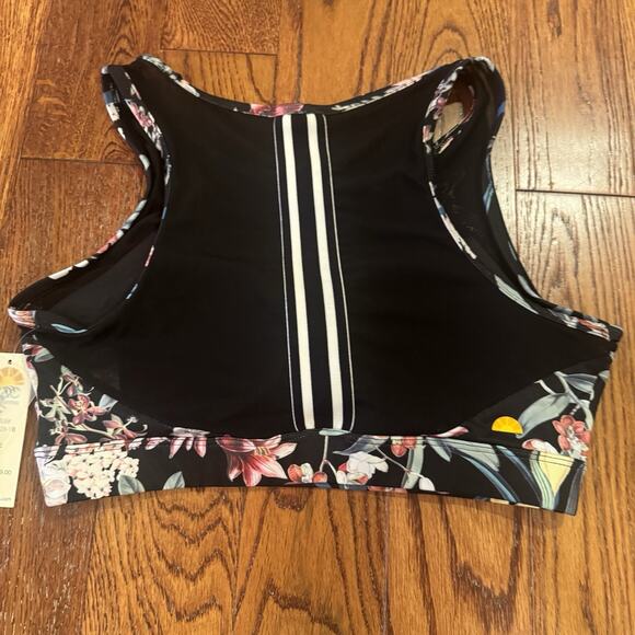 C&C California Womens M Sports Bra Performance Black Floral Mesh Stretch Wicking - Picture 10 of 16